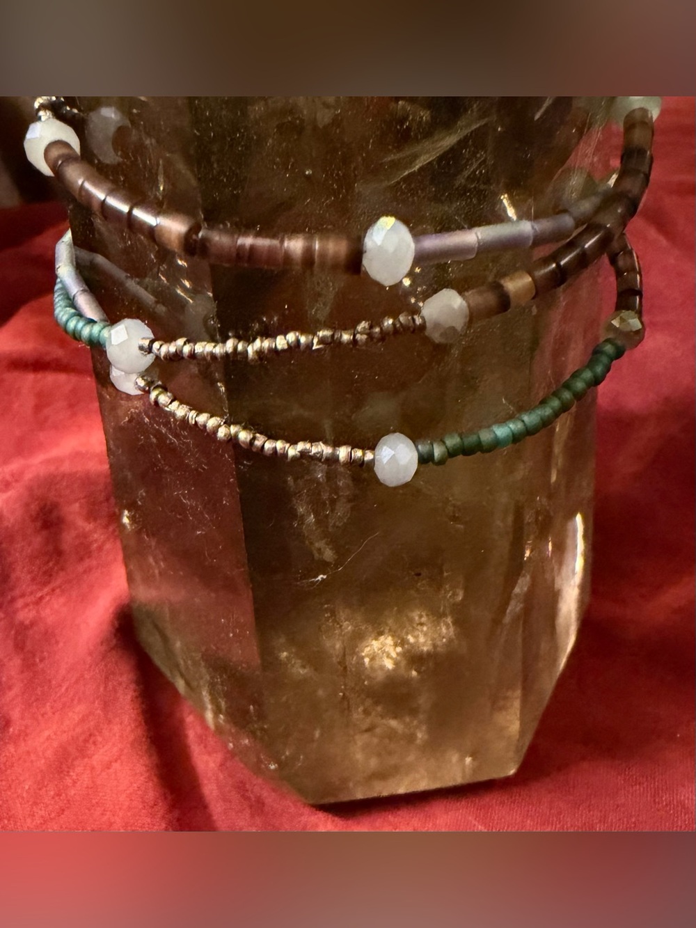 Sterling magnet clasp necklace with opalite rondelles and tortoise seed beads
